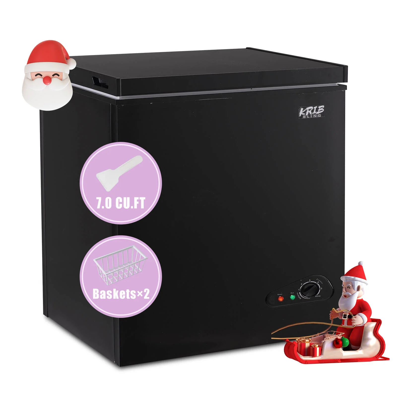 Krib B 7.0 Cu.Ft Chest Freezer with 7 Gears Temperature Adjustment, Deep Compact Freezer with a Removable Basket, Suitable for Kitchen, Garage