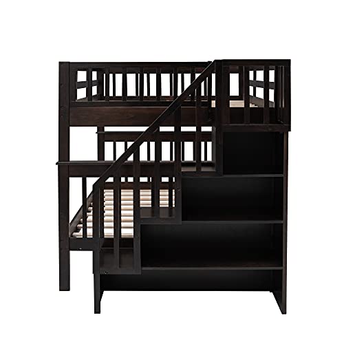 Ball & Cast Full Over Full Bunk Bed with Twin Size Trundle and Built in 4 Drawer,Wood Bunkbed w/Storage Ladder & Slat Support