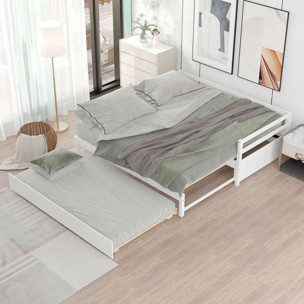 Cosymart Twin or Double Twin Daybed with Trundle,White