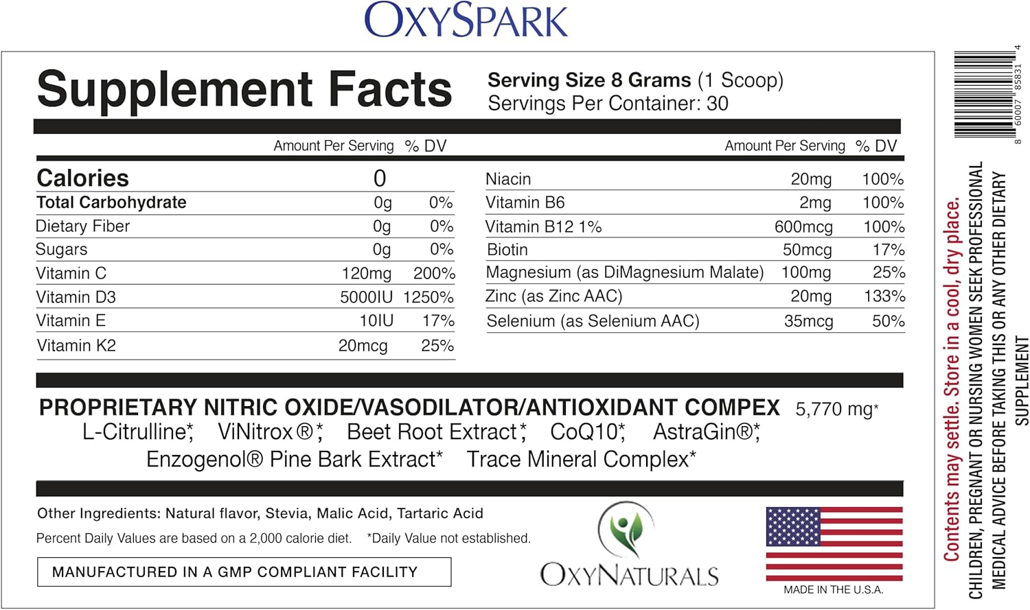 OxySpark, Nitric Oxide Booster Dietary Supplement, Award-Winning Ingredients, Clinically Proven Ingredients. Increased Blood Flow, Cell Repair