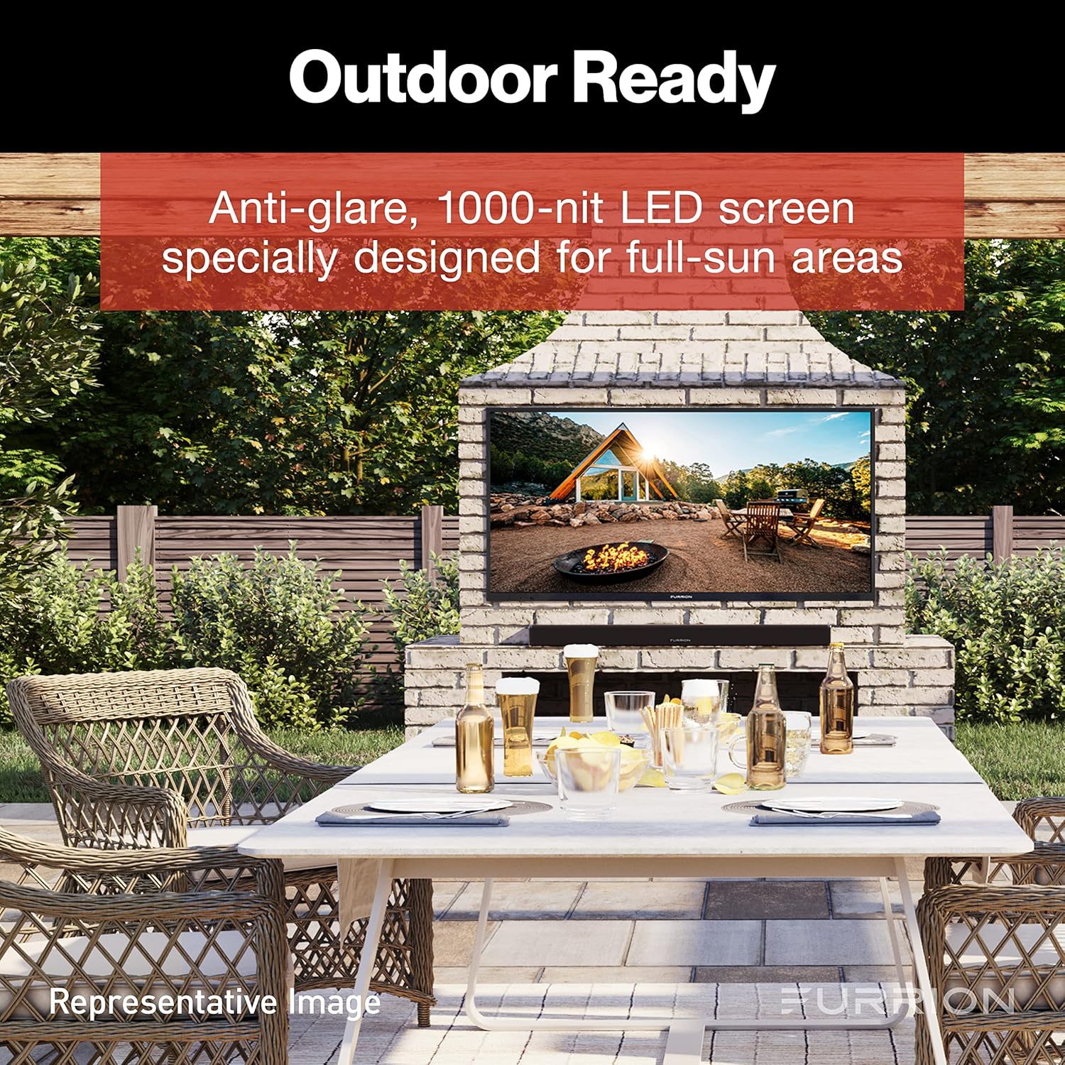Aurora 65-Inch Full-Sun 4K LED Outdoor Smart TV - Weatherproof HDR10 LED Outdoor Television with Anti-Glare, 1000-Nit LED Screen, Tempered Glass