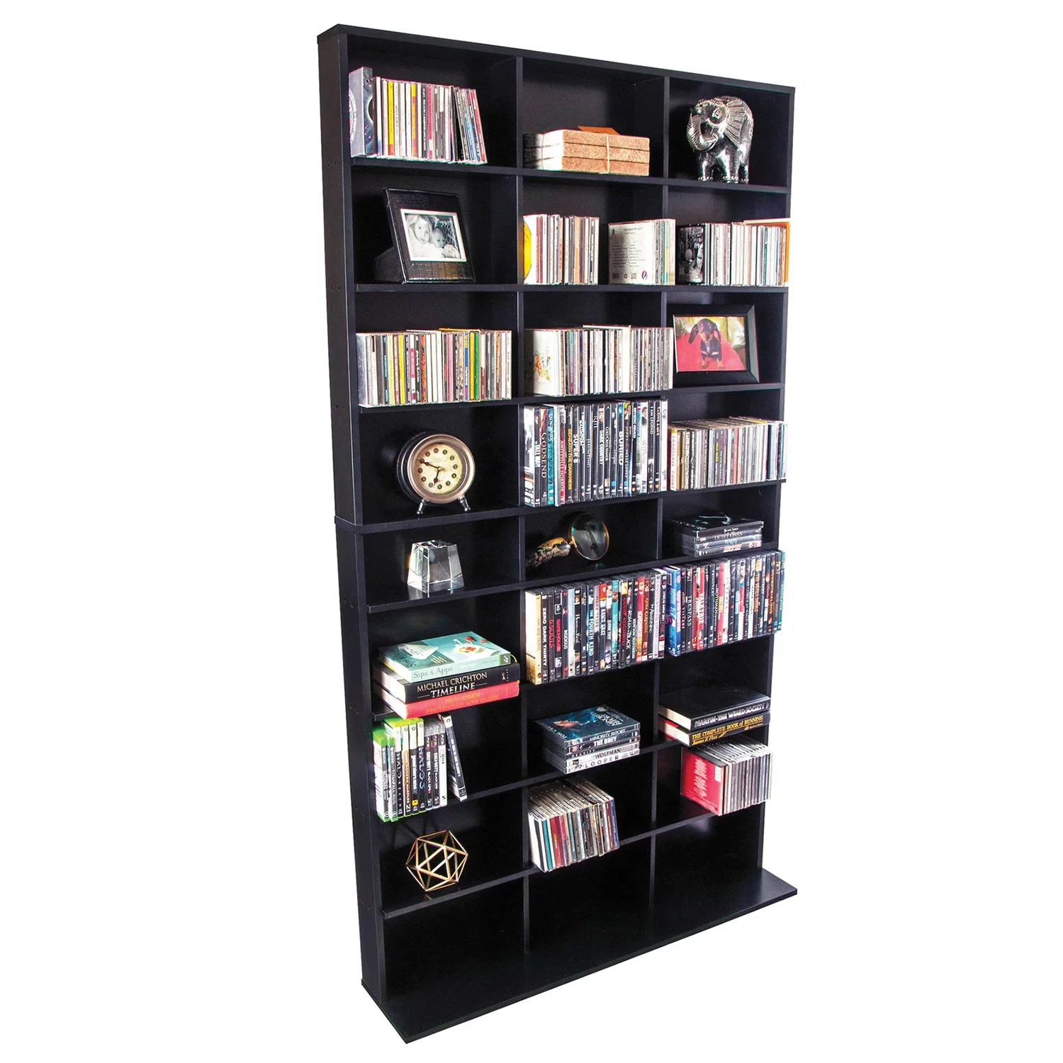 Atlantic 40"x71" Elite XL 9-Shelf Wood Media Storage Shelf Bookcase, Fixed Shelves, Solid Black