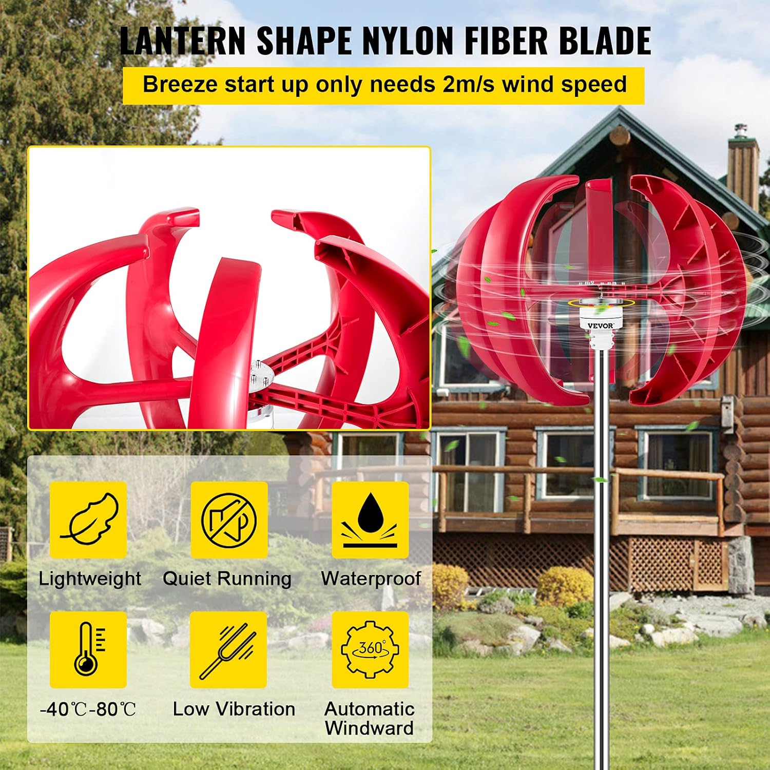 VEVOR Lantern Wind Turbine, 12V/100W Vertical Turbine Generator