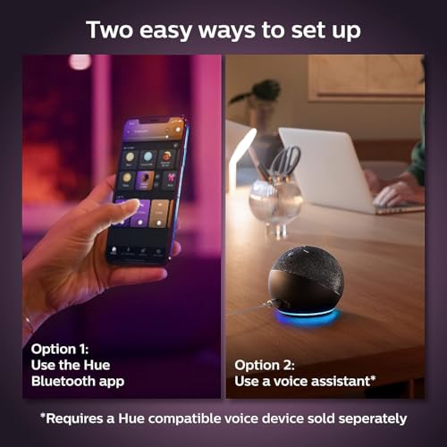 Philips Hue 75W A19 White and Color Ambiance LED Smart Color-Changing Bulb - Pack of 4 - E26 Indoor - Control with Hue App - Compatible with Alexa