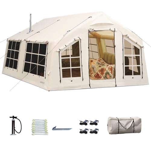 2025 Upgraded Waterproof Inflatable Camping Tent, Large Blow-Up Air Tent, No Assembly Needed Luxury Glamping House, Oxford Fabric