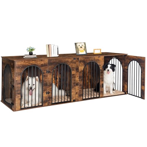 71" Dog Crate Furniture for 2 Dogs, Heavy Duty Indoor Dog Kennel TV Stand, XXL Wooden Dog Cage with Divider for Medium Large Dogs