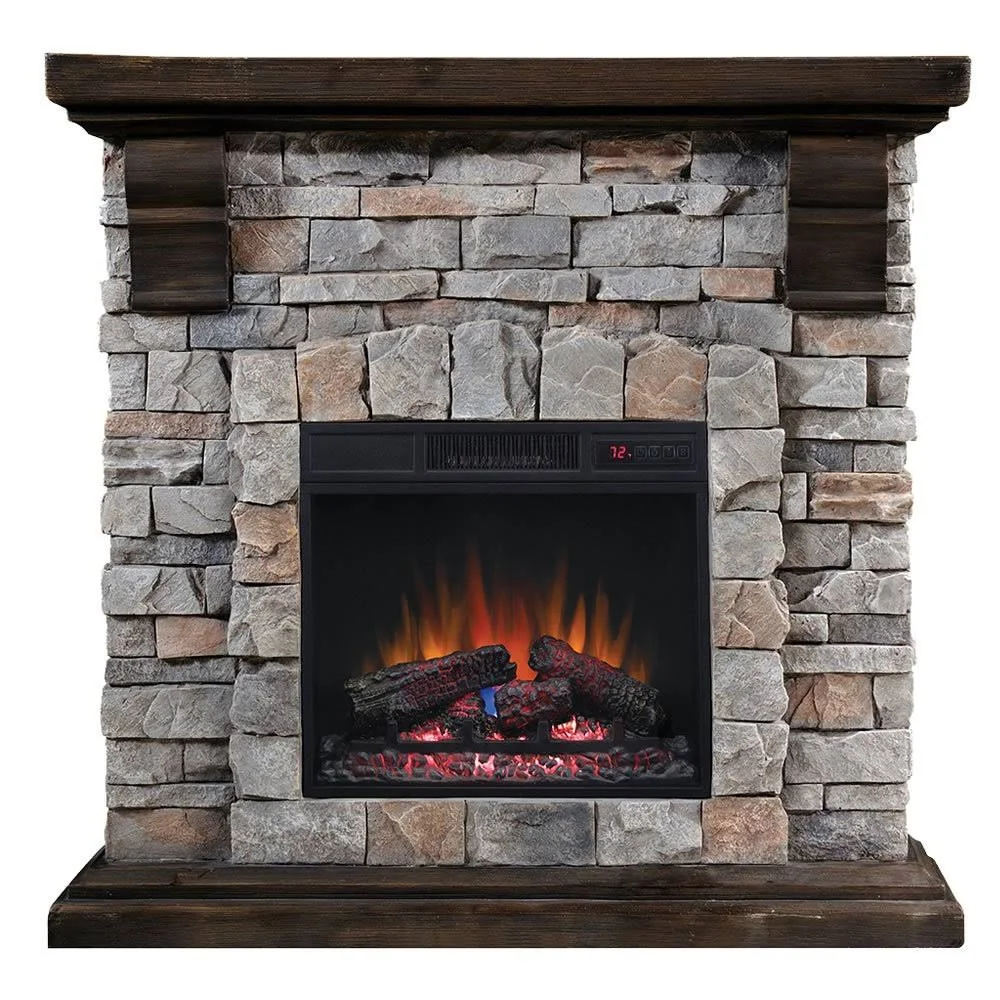 Twin Star 90679F Stone Fireplace with Classic Flame Mantel