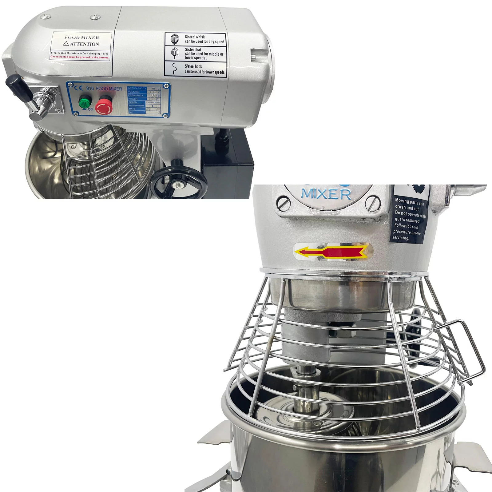 INTBUYING Electric Dough Mixer Kneading Machine with 10L Stainless Steel Bowl 3 Speeds Adjustable