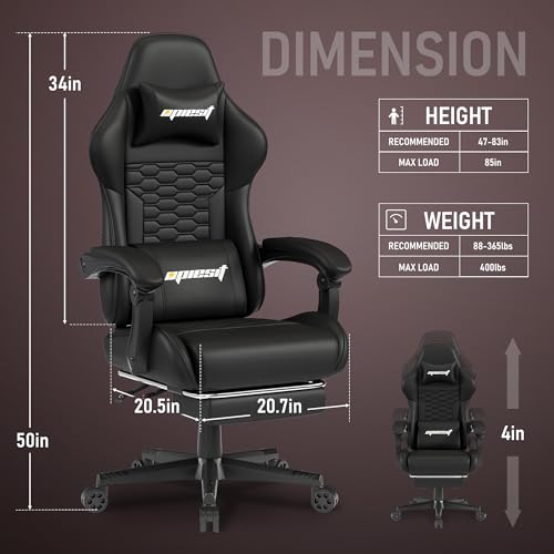 Gaming Chair, Computer Office Chair with Footrest, Linkage Armrests and Lumbar Support, High Back Ergonomic Gamer Chairs for Adults, Blue Fabric