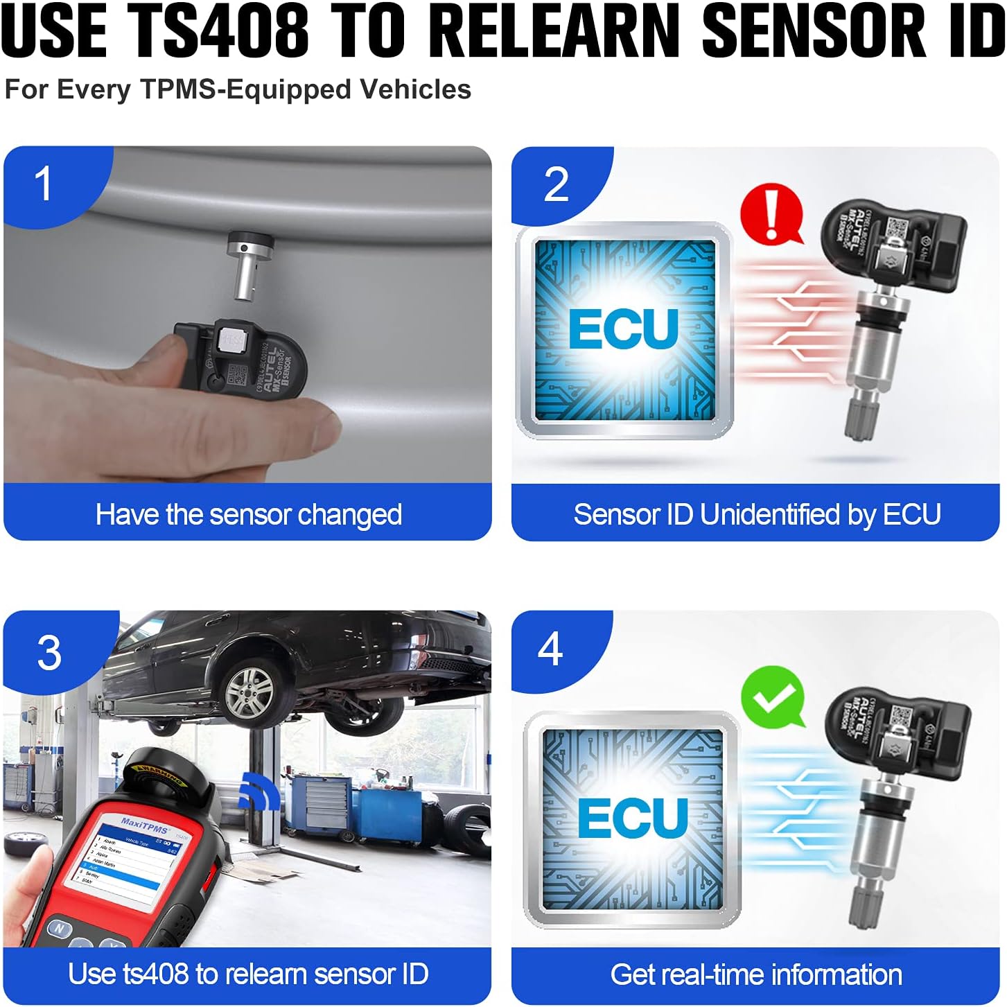 Autel TPMS Relearn Tool MaxiTPMS TS408, TPMS Reset, Sensor Activation, Program Autel MX-Sensor, Key Fob Testing