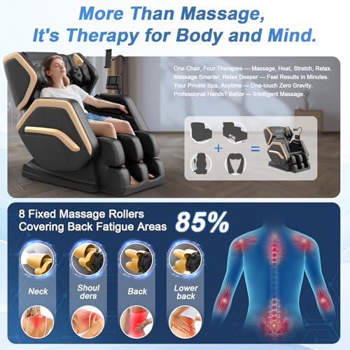Massage Chair Full Body, Zero Gravity Massage Chair 2025 for Back Fatigue with 10 Fixed Rollers, Airbags, Phone Controller, Heating