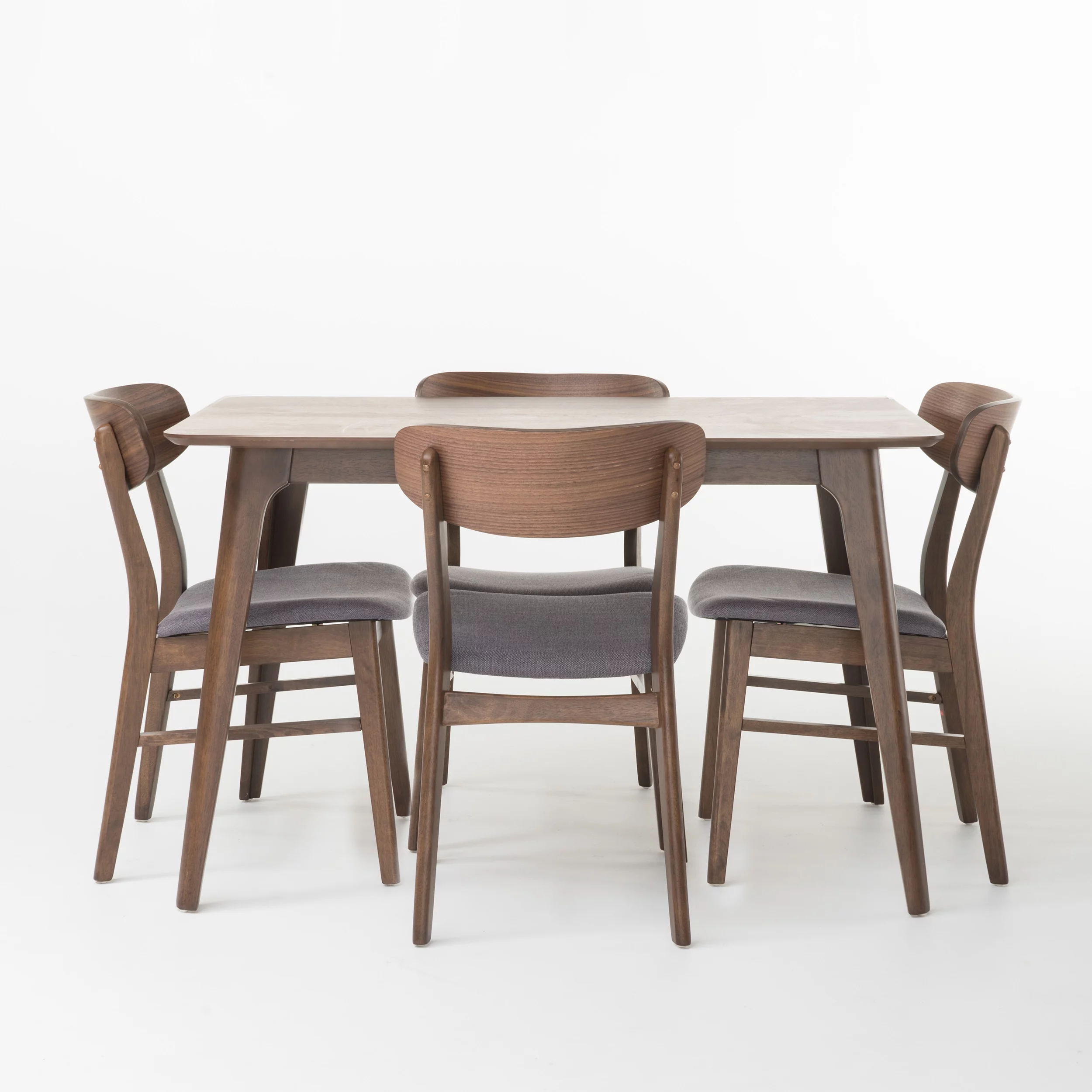 Noble House Harper Mid-Century Modern 5 Piece Dining Set, Dark Gray and Walnut