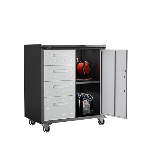 Metal Garage Storage Cabinet with Wheels,Locking Rolling Tool Cabinet with Drawers and Shelves for Home, Office, Garage & Workshop