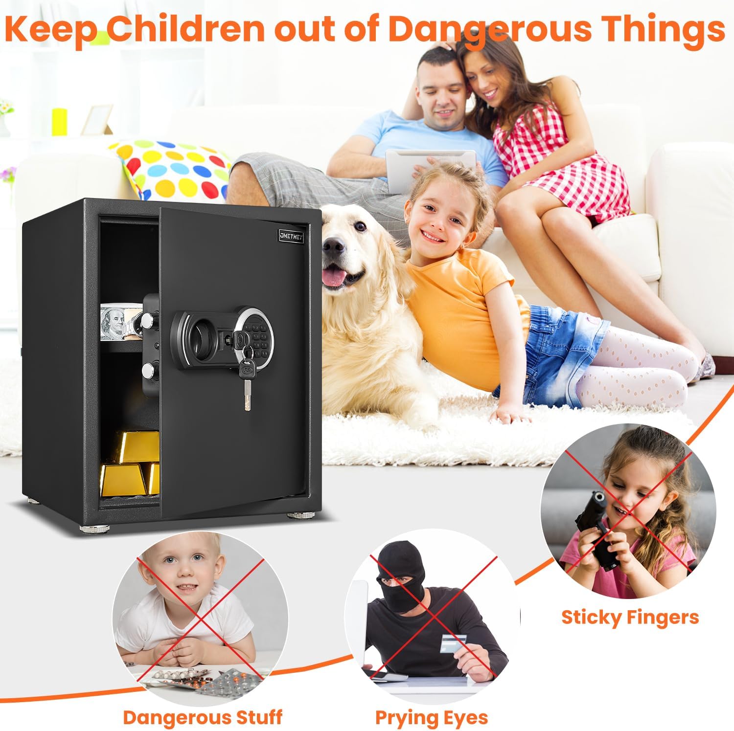 Large Safe Box Fireproof Waterproof, 2.3 Cub Fireproof Safe with Backlit Digital Keypad and Mute Function