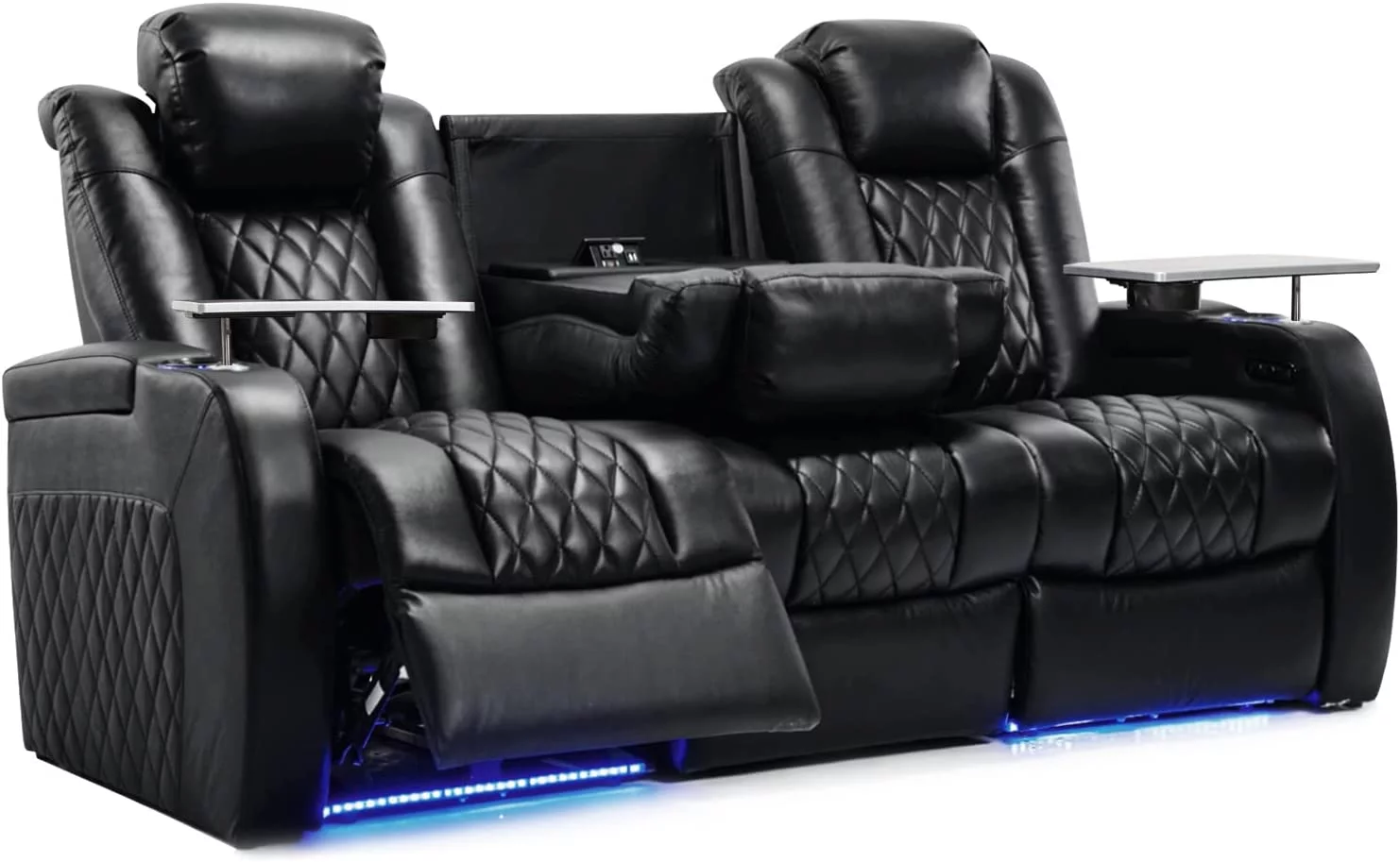 Weilianda Home Theater Seating Top Grain Leather Recliner Chair Dual Power Movie Gaming Sofa Electric Headrest with Tray Table Type-C USB Charge Cup