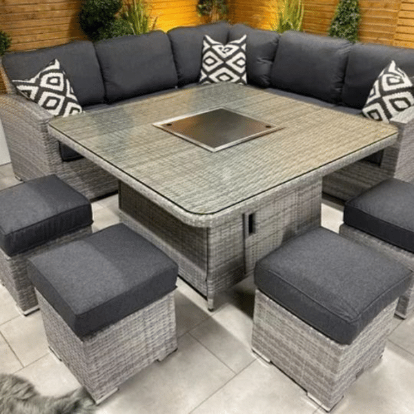 Chimes - Stone Grey Milan Deluxe Corner Dining Set With Firepit Table hotsale