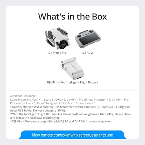 DJI Mini 4 Pro (DJI RC-N2), Drones with Camera for Adults 4K, Under 0.549 lbs/249 g, 34 Mins Flight Time, 20km Max Video Transmission Distance