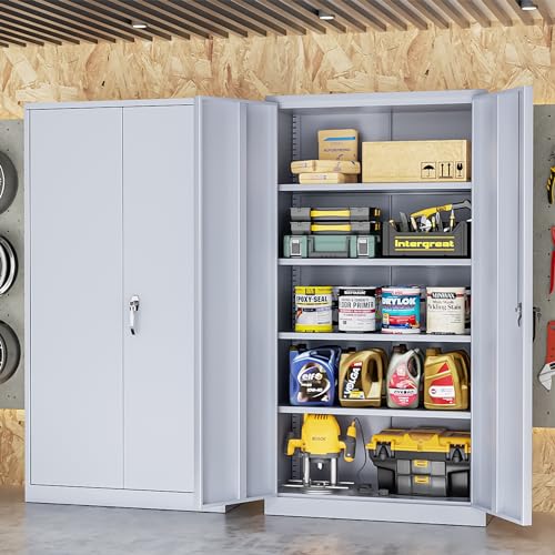 INTERGREAT Metal Storage Cabinets 72” Black Garage Steel Storage Cabinet with Doors and Shelves, Metal Tool Cabinet