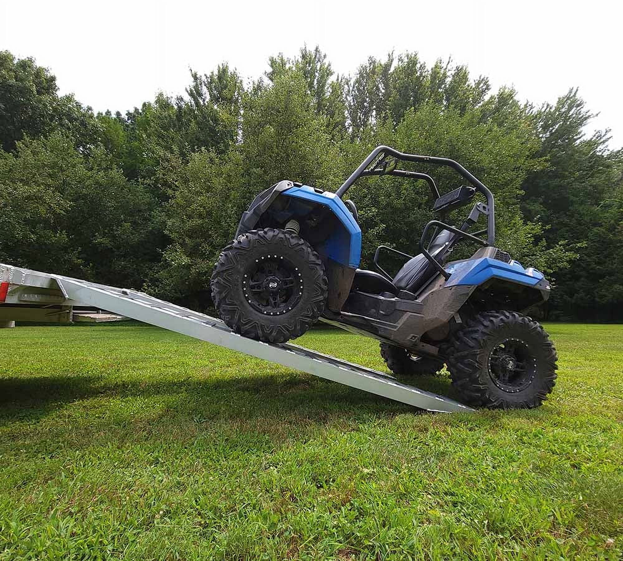 120"x15"x3" Aluminum Trailer Loading Ramps with Knife Foot & Hook Ends (Pair) - 10000 lbs Capacity per Axle