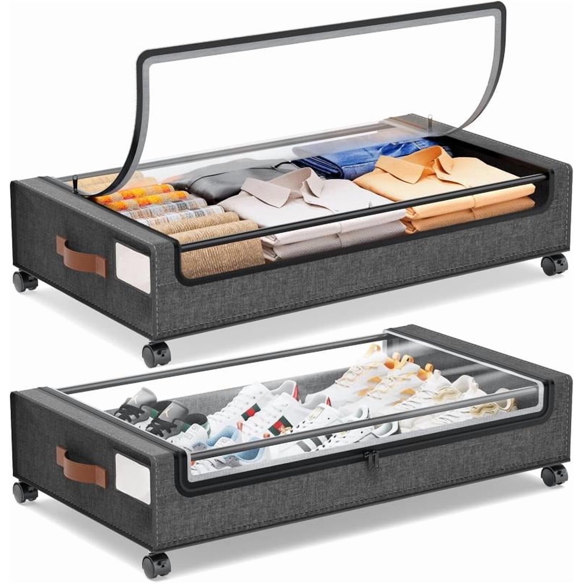 2-Pack Underbed Storage Boxes | Silent Wheels | Dustproof ​​Clear PVC Window |Organizer for Apartments/Dorms/Bedrooms |Back to School Must Have