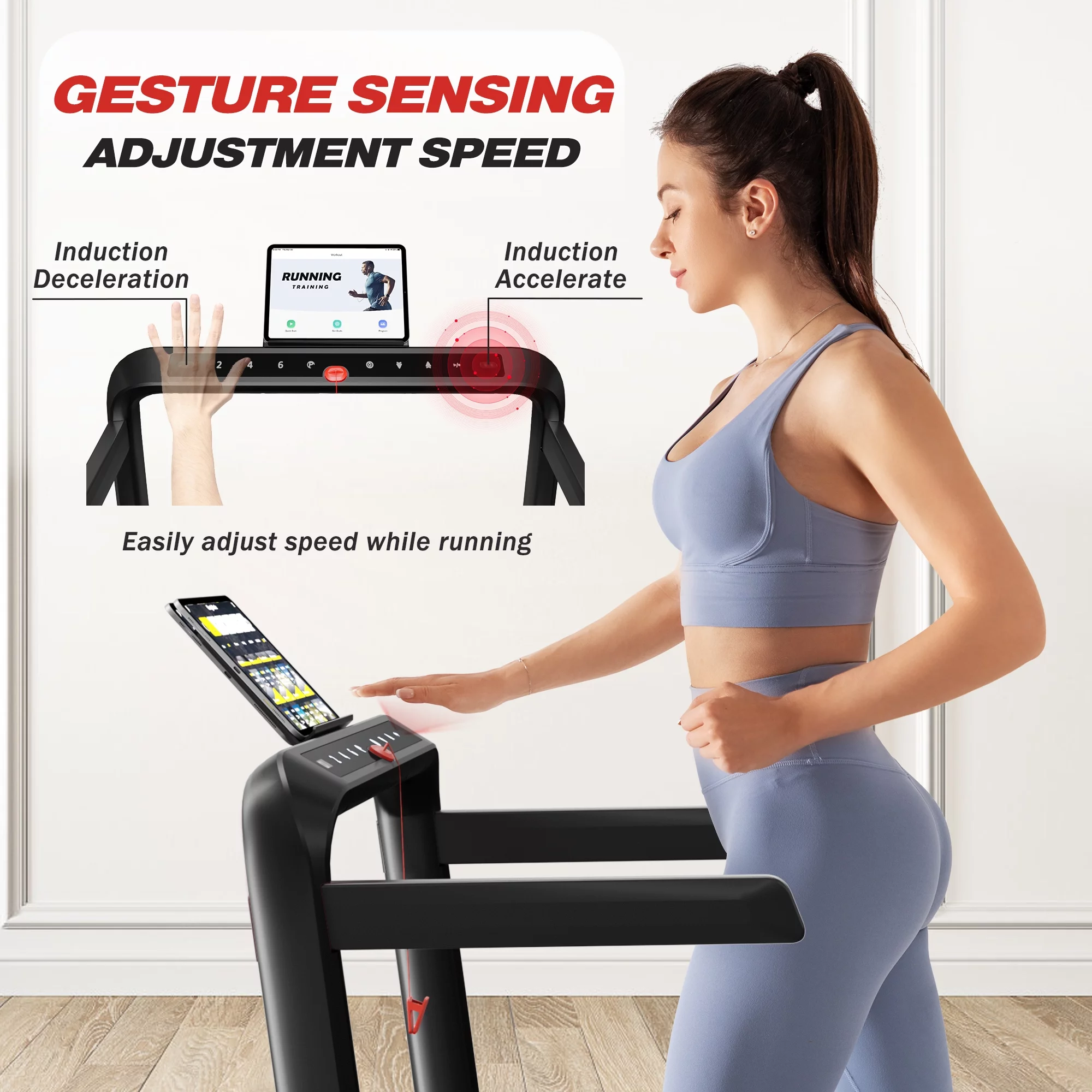 JELENS 2 in 1 Incline Treadmill Under Desk Walking Pad 2.5HP Home Folding Treadmills with Gesture Sensing Control