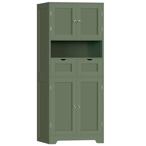 57.8“H Tall Bathroom Cabinet, Storage Cabinet with 2 Drawers & 2 Adjustable Shelves, Bathroom Storage Cabinet with 4 Doors