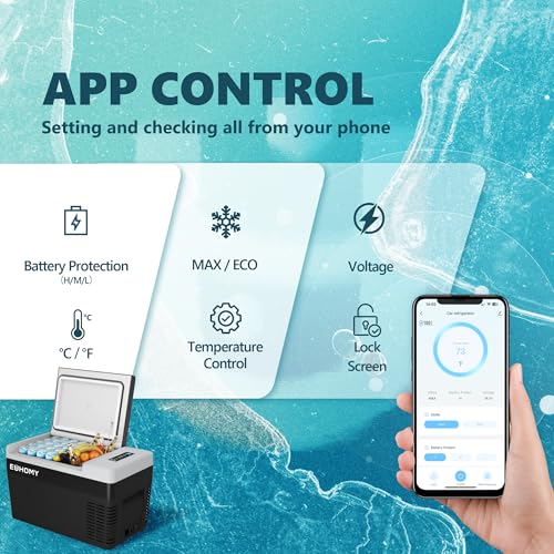 EUHOMY 12 Volt Refrigerator, 19QT(18L) Compressor Electric Cooler APP Control, Car Fridge -4�H~68�H, Portable Refrigerator 12/24V DC 110-240V AC