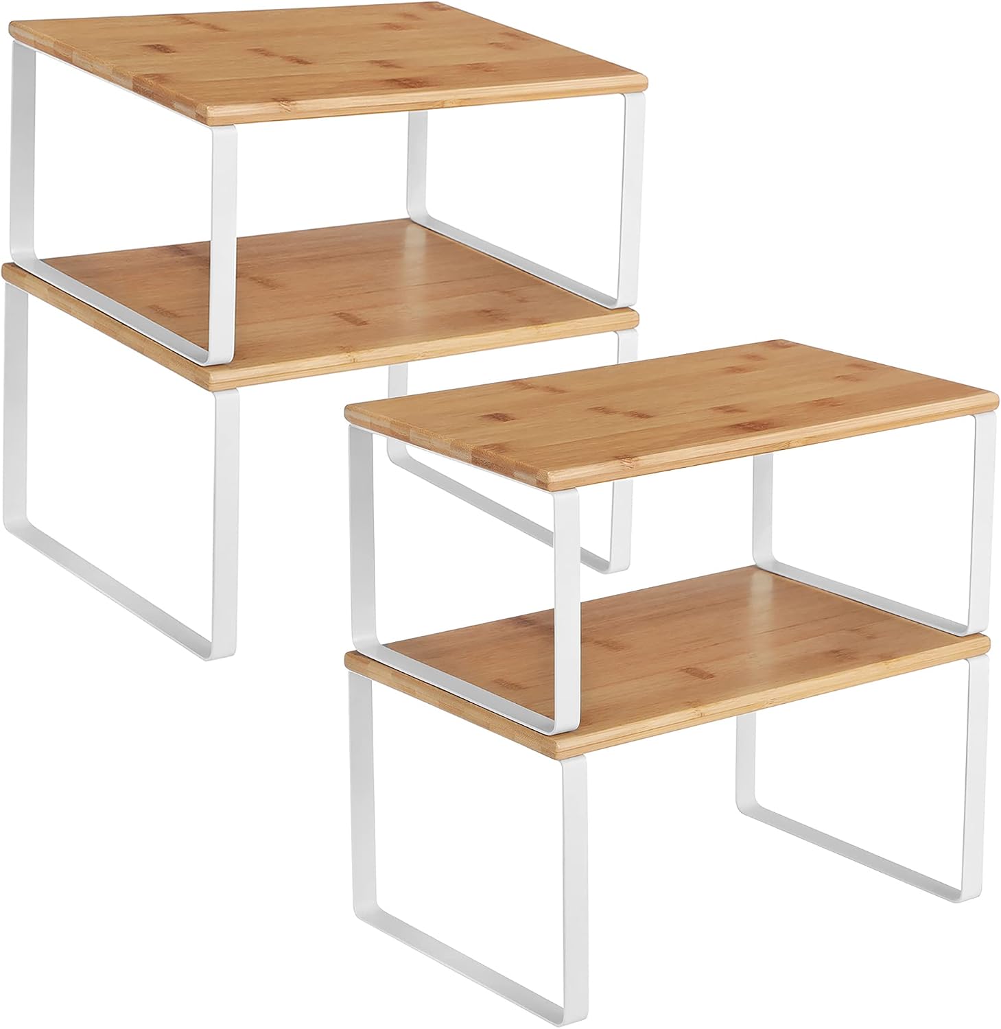 SONGMICS Cabinet Organizer Shelf, Set of 4 Kitchen Counter Shelves, Kitchen Storage, Spice Rack, Stackable, Expandable, Metal and Engineered Wood
