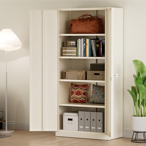 Greenvelly Metal Storage Cabinet, 72" Black Locking Storage Cabinets with Doors and 4 Shelves, Metal Cabinet for Garage Home Office, Classroom