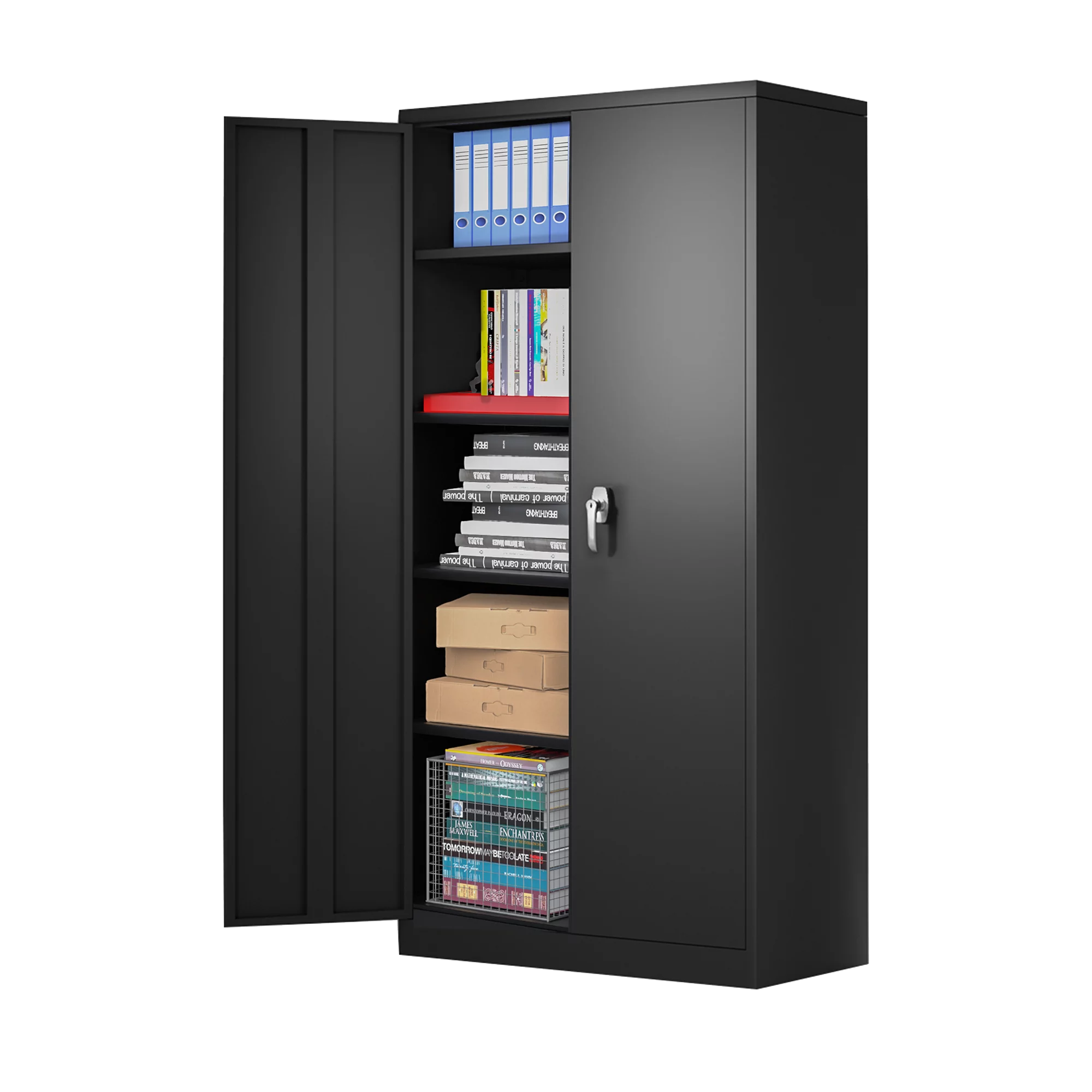 Zakamaur 72"H Black Industrial Metal Garage Storage Cabinet, Lockable Steel Utility Cabinets with 4 Adjustable Shelves, Assembly Required