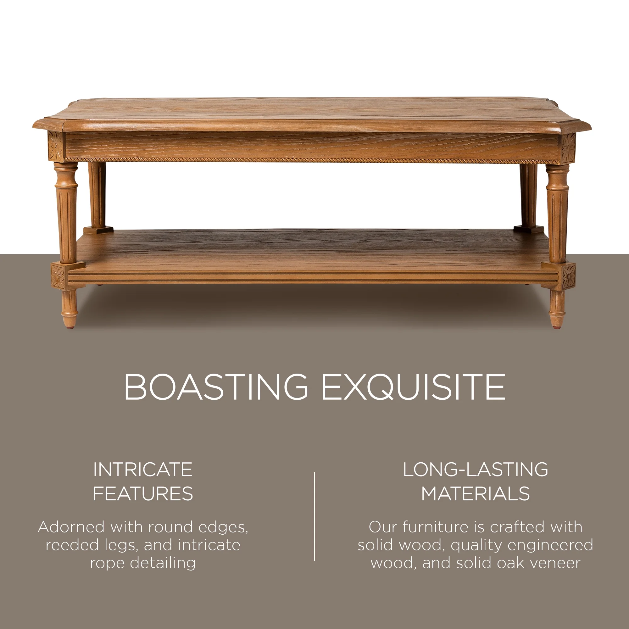 Maven Lane Pullman Traditional Rectangular Wood Coffee Table, Antiqued Natural Finish