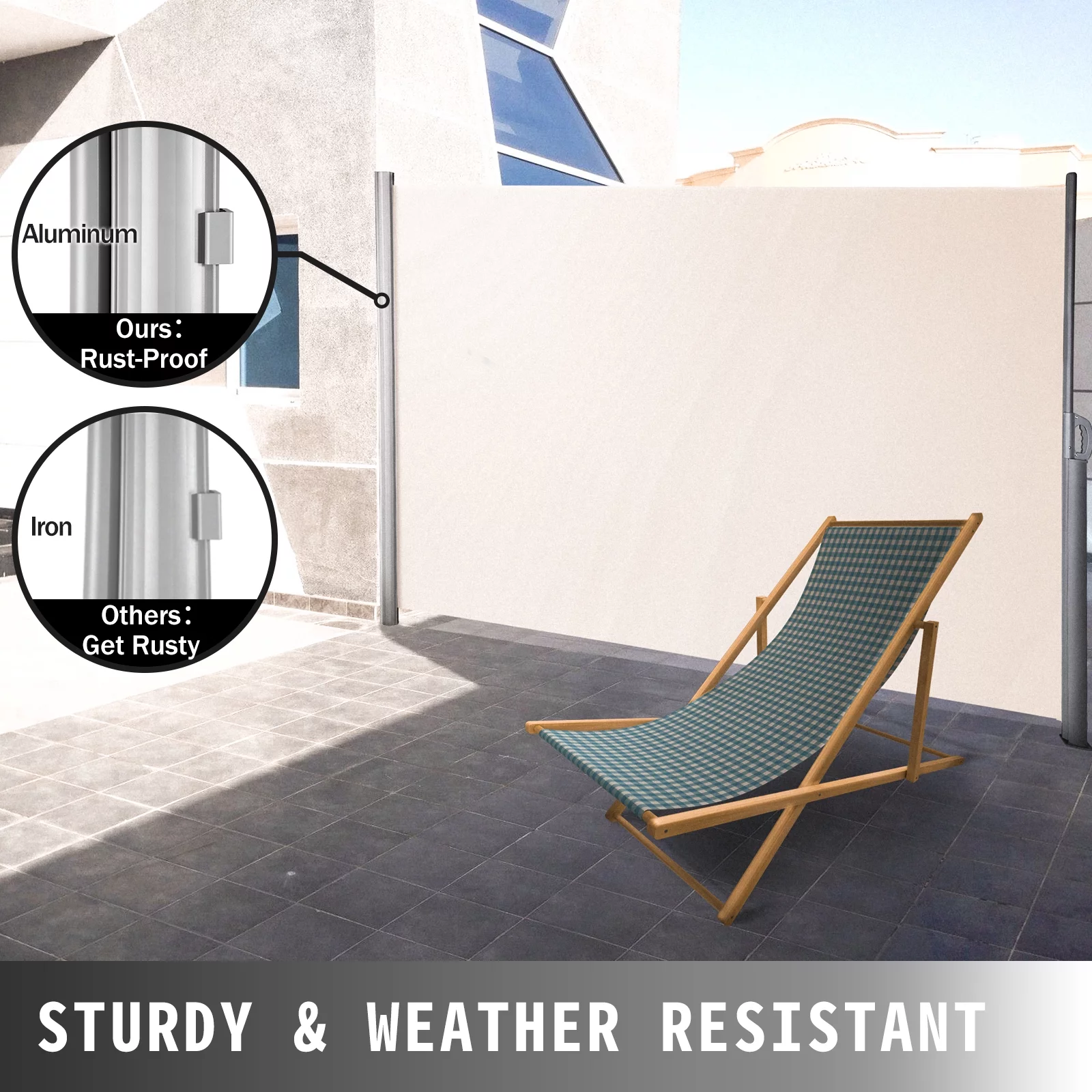 VEVORbrand Retractable Side Awning 118" x 71", Retractable Patio Screen Waterproof, Retractable Room Divider Creamy-White for Privacy, Garden