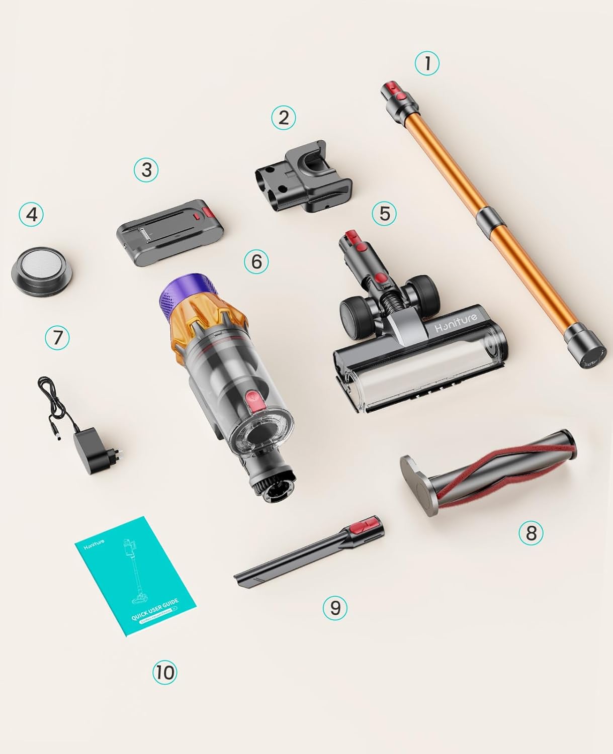 HONITURE X7 Cordless Vacuum Cleaner, 550W/45Kpa Stick Vacuum Cleaner Color Touch Screen, 60Mins