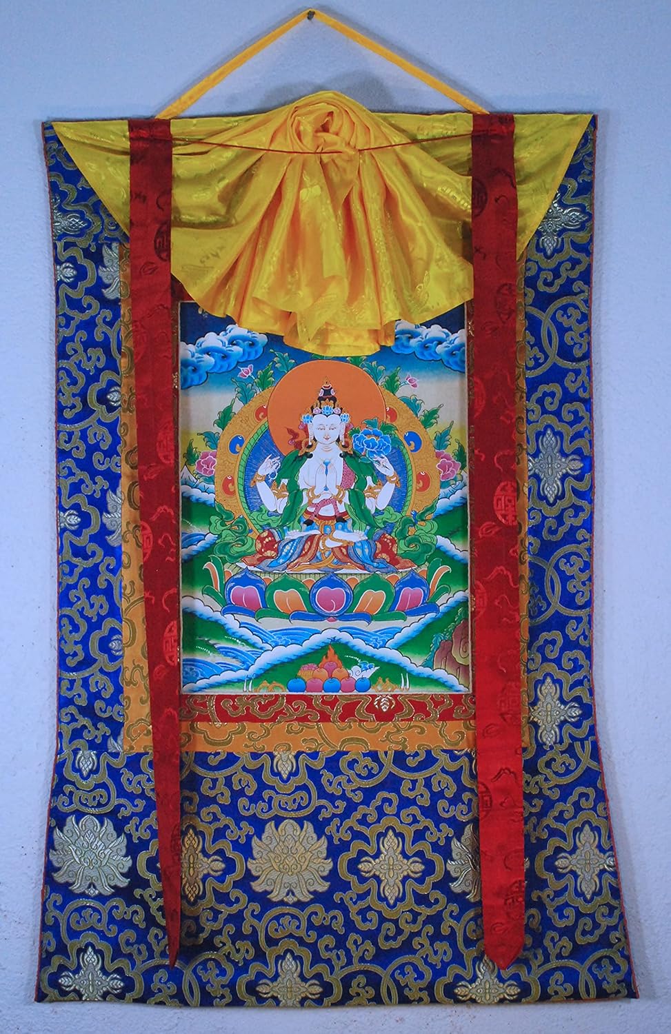 Hand Painted Thanka Thangka, Chengresi (Blue Brocade 7)0821