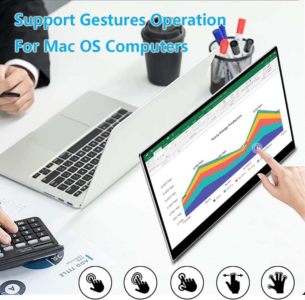 Portable Monitor Portable Touch Monitor Corkea 14 Inch 3840x2160 Laptop Monitor, USB-C/HDMI/Mini DP Display, with Rear Folding Kickstand Speakers