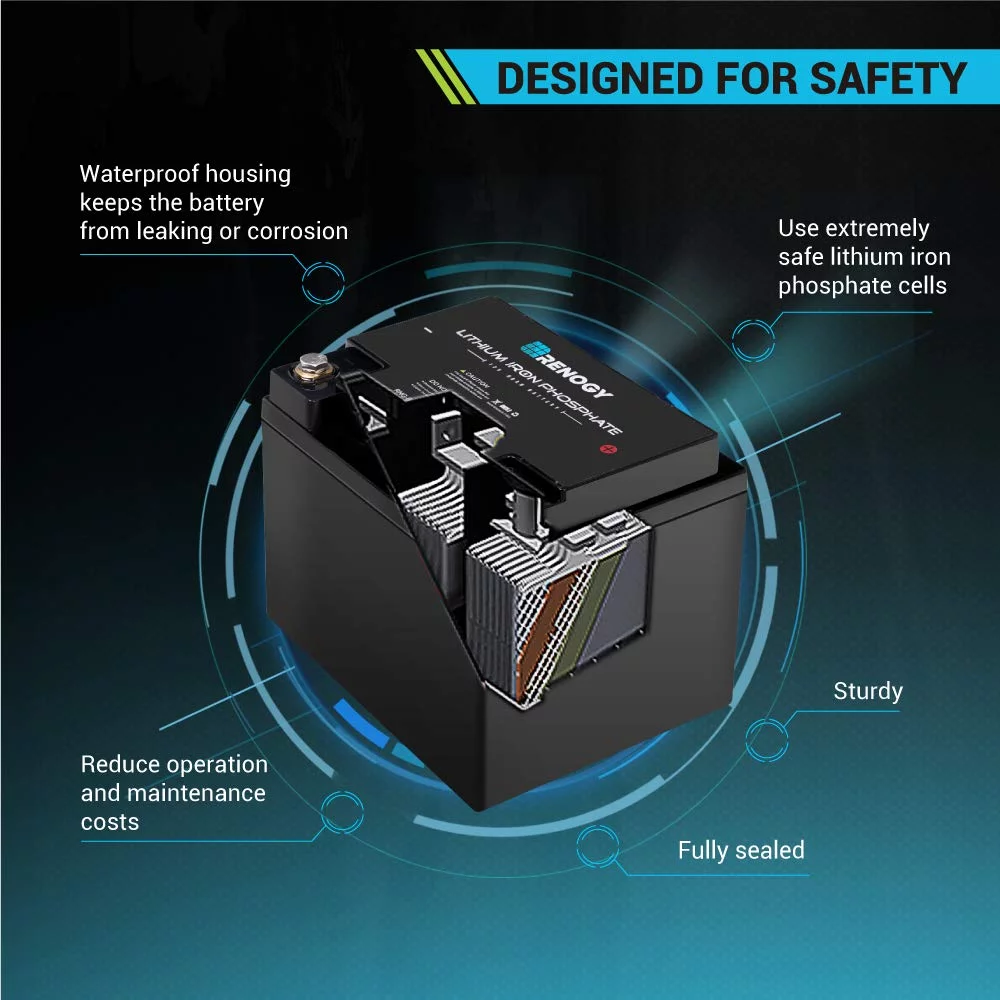 Renogy 12V 50Ah LiFePO4 Lithium Battery, Lithium-Iron Phosphate Solar Battery, 2000 Life Cycles, Built-In BMS, Perfect for RV, Solar, Marine