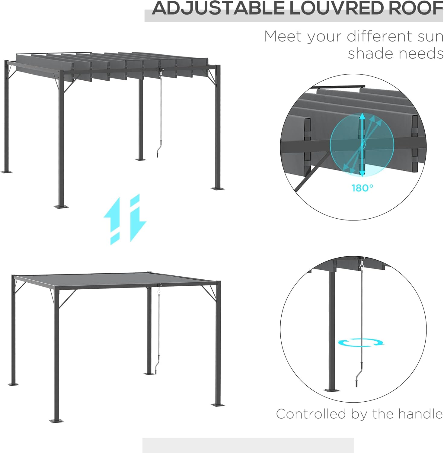 Outsunny 10' x 10' Outdoor Louvered Pergola Patio Aluminum Gazebo Canopy with Adjustable Roof Sun Shade for Party, Lawn, Garden, Grey