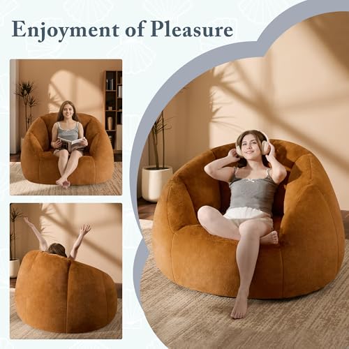 Giant Bean Bag Chair for Adults - Comfy Plush Round Shell Soft Accent Chair, Oversized Cozy Lounge Floor Sofa Reading Chair