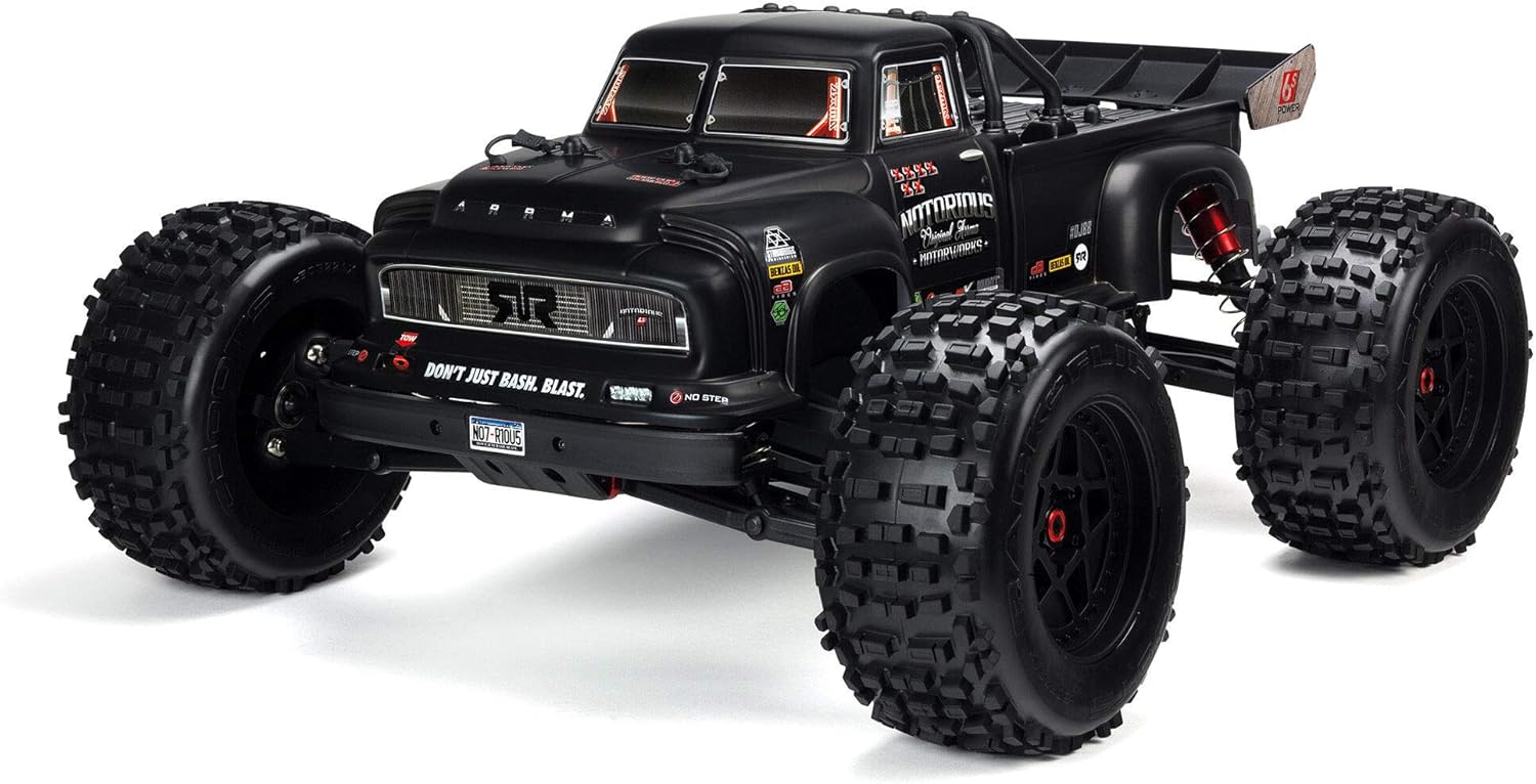 ARRMA 1/8 Notorious 6S V5 4WD BLX Stunt RC Truck with Spektrum Firma RTR (Transmitter and Receiver Included, Batteries and Charger Required), Black