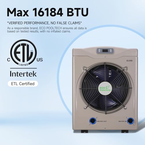 Above Ground Pool Heater EU50, Max 16184BTU Up to 5000gallons Electric Swimming Pool Heat Pumps, Titanium Heat Exchanger, 5.62 COP, 110V/120V
