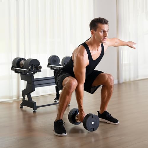 SNODE AD80 Drop Proof 80 lbs Adjustable Dumbbell Set -Adjustable Weights with Cast Iron Plates and Cradle, Knurled Handle, Fast Adjust