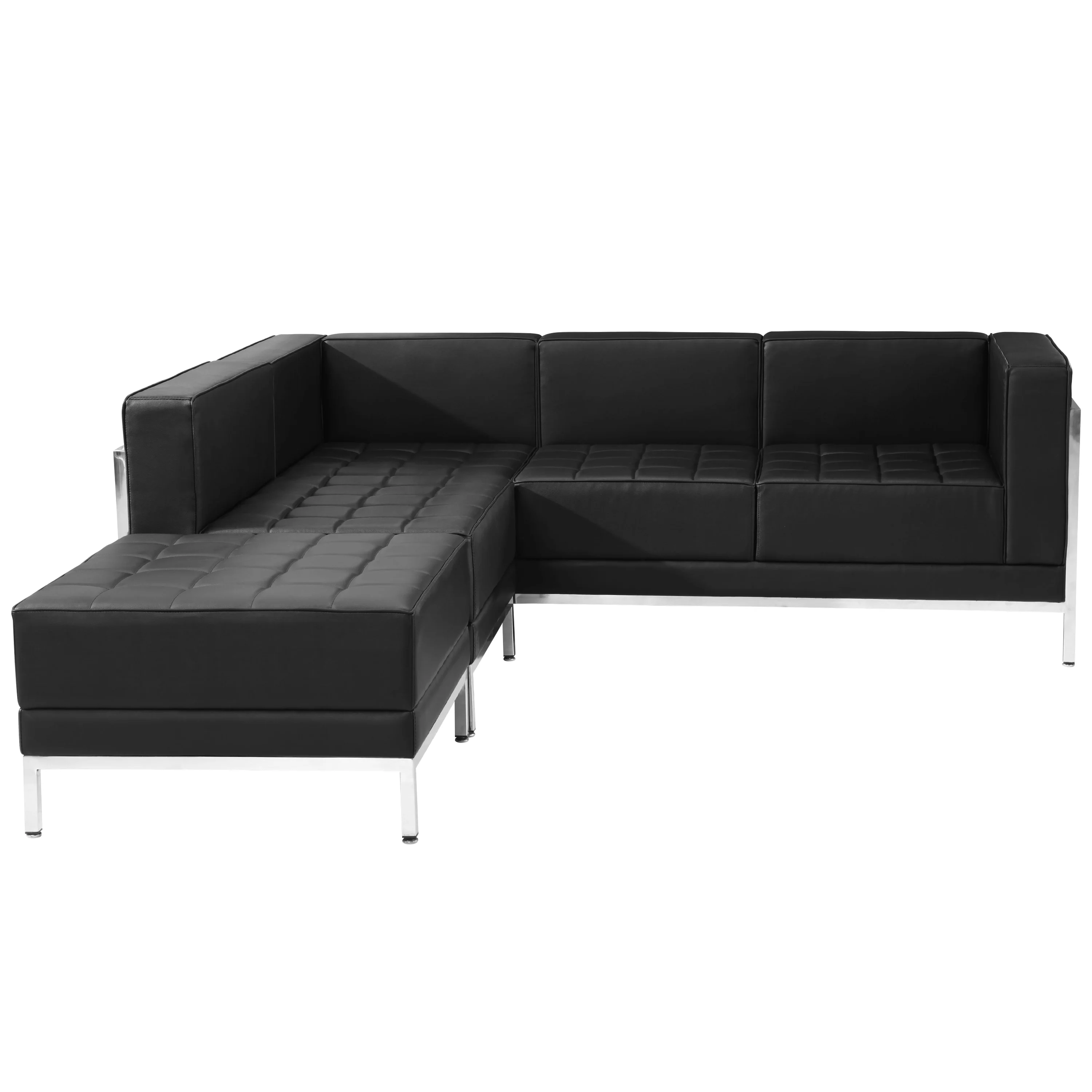 Lancaster Home 3 Piece LeatherSoft Modular Sectional Configuration - Stainless Steel Legs melrose white