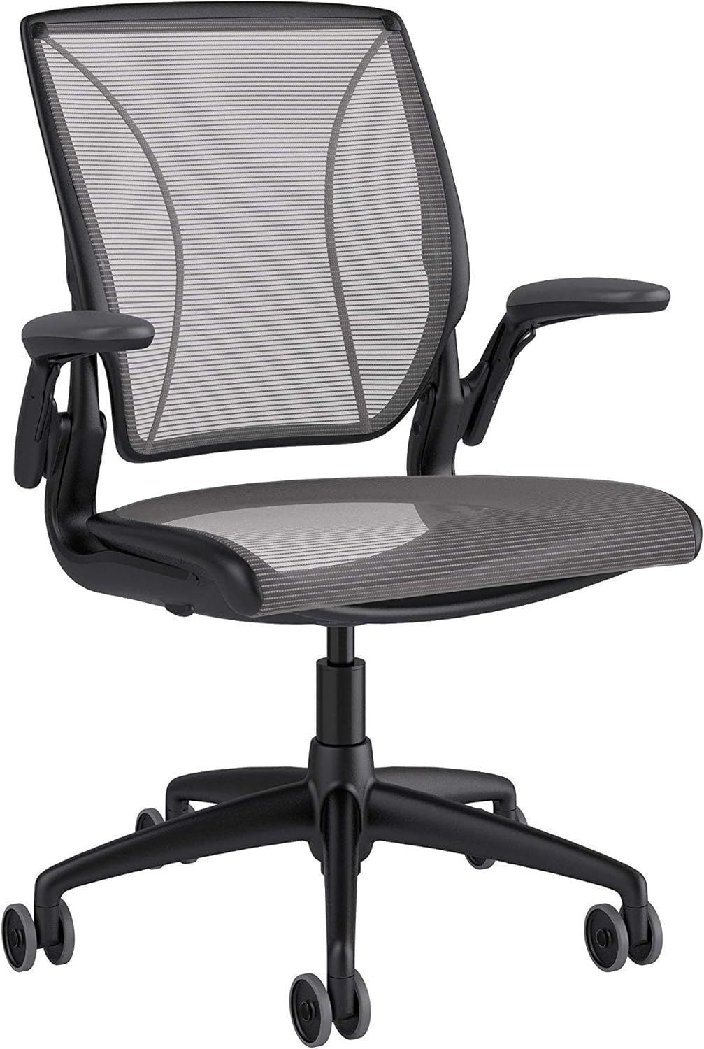 Humanscale Diffrient World Office Task Desk Chair - Adjustable Duron Arms - Black Frame Black Pinstripe Back and Seat Mesh W11BN10N10-S
