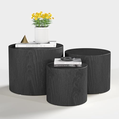 Vikiullf Nesting Coffee Table Set of 3, Round Wooden Coffee Tables, Modern Circle Table for Living Room, Bedroom, Accent Side Table