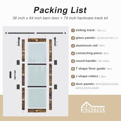 Fredbeck Double 36x84 Frosted Glass Barn Doors Aluminum Frame and 13.2ft Hardware Kit Included