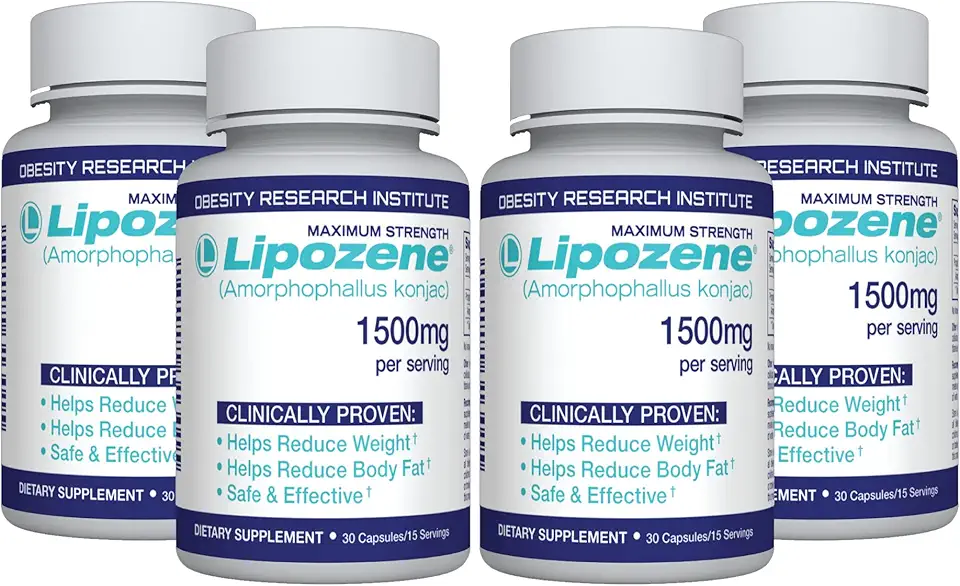 Lipozene Diet Pills - Weight Loss Supplement - 4 Bottles of 30 Capsules Each, a Total of 120 Capsules! - Kansas Nuitrition - HNZSDS