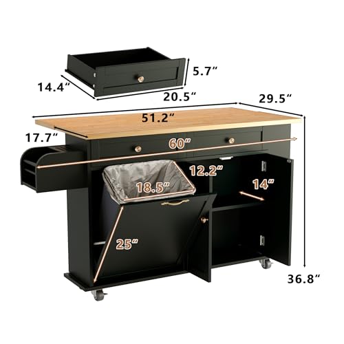 67’’ Movable Kitchen Island with Drop Leaf and Power Outlet, Lockable Sliding Countertop Rolling Island Cart with 2 Large Drawers, Spice, Towel Rack