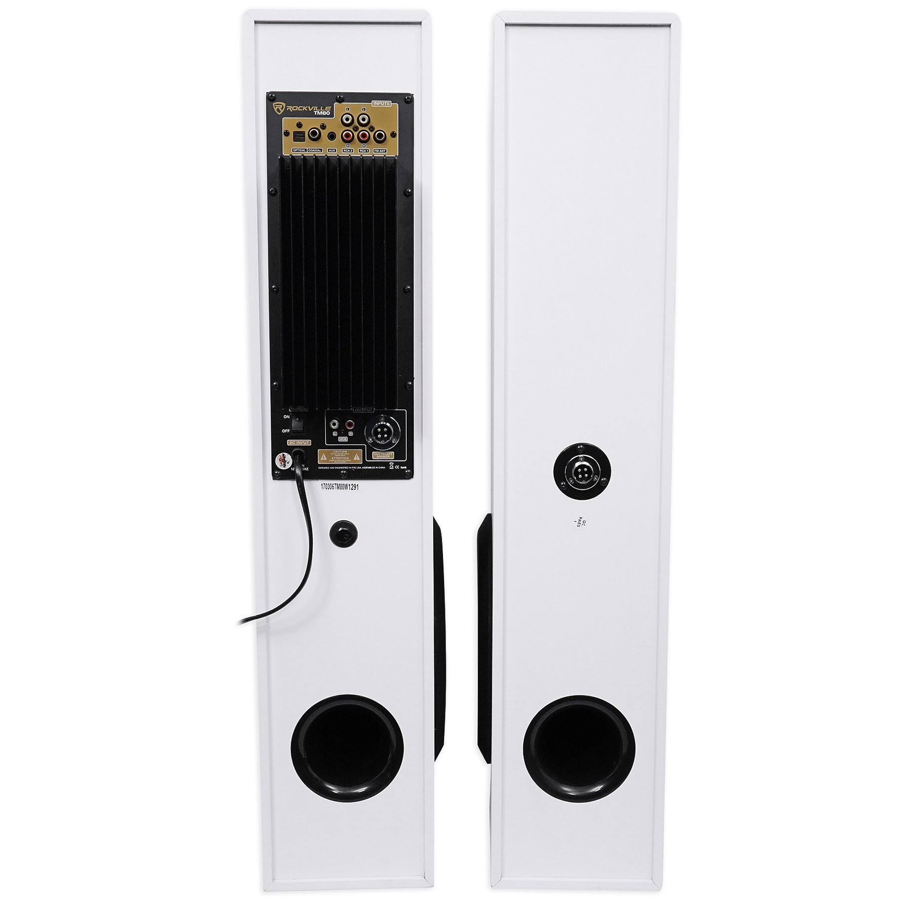 Rockville TM80W White Powered Home Theater Tower Speakers 8x22 Sub/Bluetooth/USB