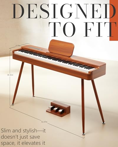 AKLOT Touchscreen Weighted Keyboard Piano: 88-Key Graded Hammer Action Digital Piano, Handcrafted Round-Edged Design, Triple Pedal, Stand, USB-MIDI