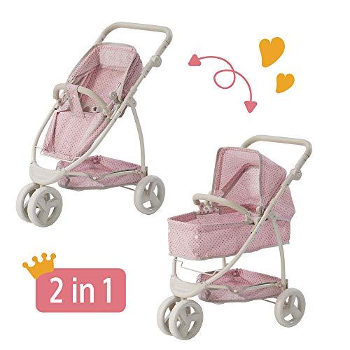Olivia's Little World 2-in-1 Convertible Baby Doll Stroller with Retractable Canopy, All-Terrain Wheels, and Adjustable Handle